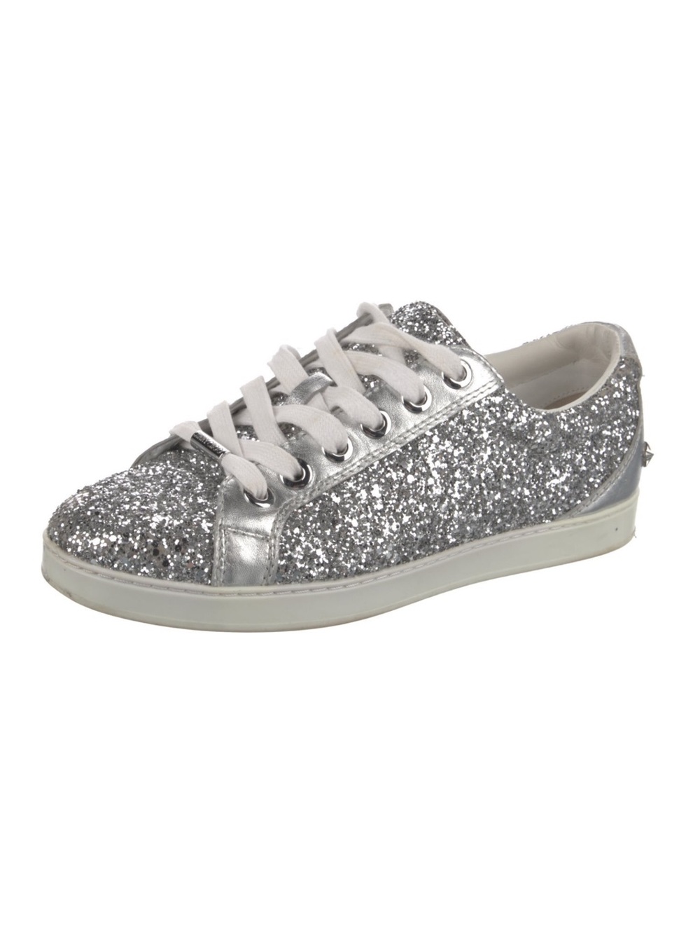 Jimmy Choo Chic Silver Glitter Low-Top Sneaker with Metallic Trim size 8